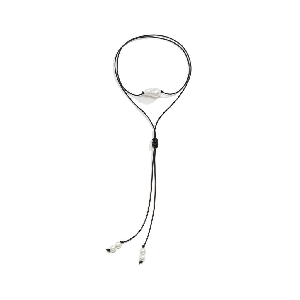 Accessories, simple baroque imitation pearl wax thread fringed necklace, cold wind geometric knotted necklace