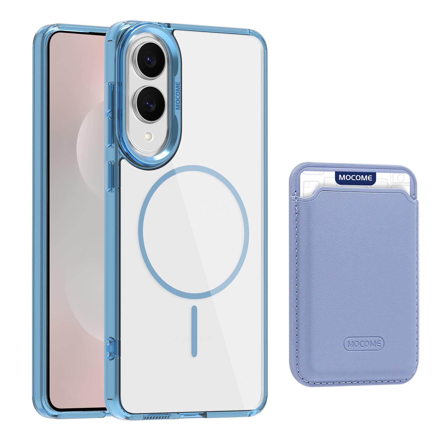 

For Samsung Galaxy S25 Edge Magnetic Case Compatible with MagSafe TPU+PC Phone Cover with Card Bag Blue