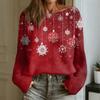 Women's Fashion Round Neck Long Sleeve Christmas Print Casual Pullover Sweater Top