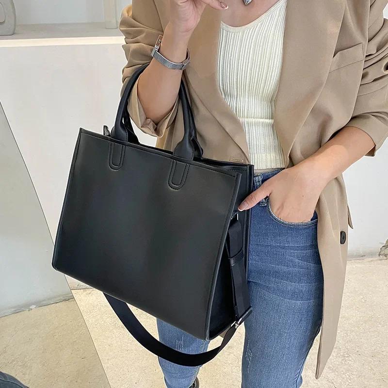 Large Capacity Pu Leather Female Messenger Bag Commuting Ladies Handbags Commute Briefcase Black Women Shoulder Bags Big Totes