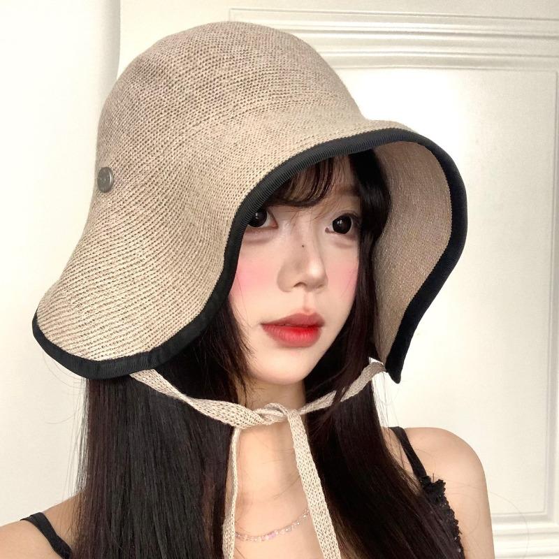 Trendy irregular strap bucket hat women's fashionable seaside vacation big eaves sun protection hat decorative sun hat new