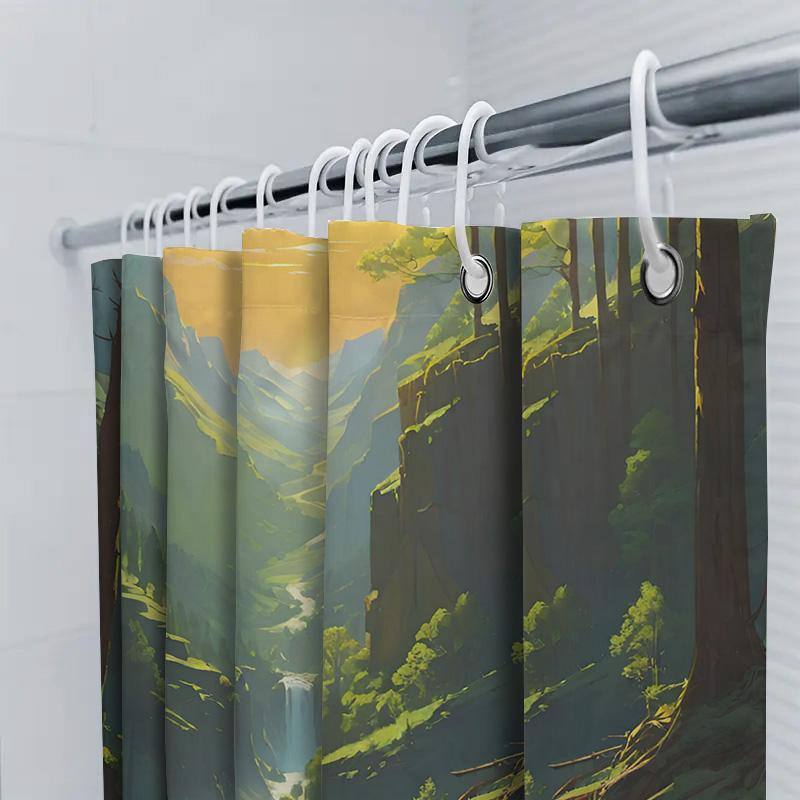 Vivid Green Forest Shower Curtain Nature River Landscape Design For Bathroom Decorations Waterproof Fabric Material 180 X 240Cm