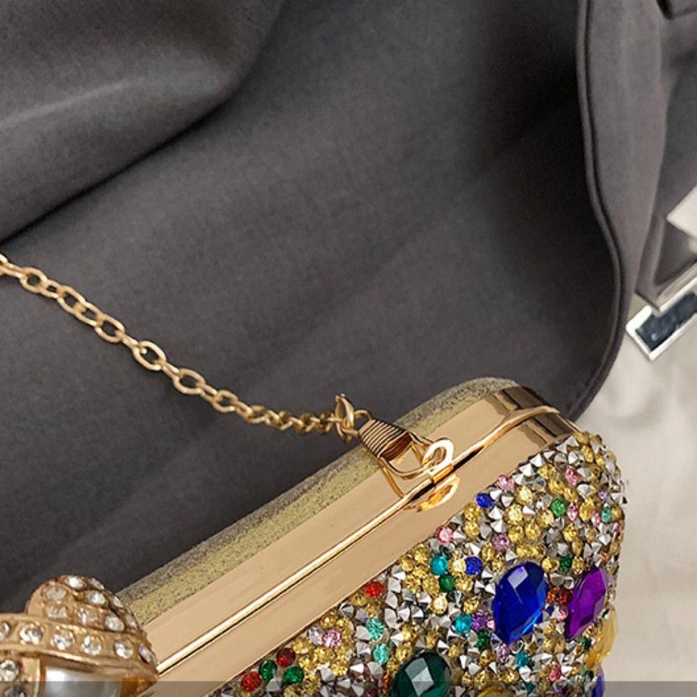 Shiny Evening Banquet Bag Crystal Sequin Bling Colorful Rhinestone Shoulder Bag Clutch Bag Pearl Chain Crossbody Bag Wedding