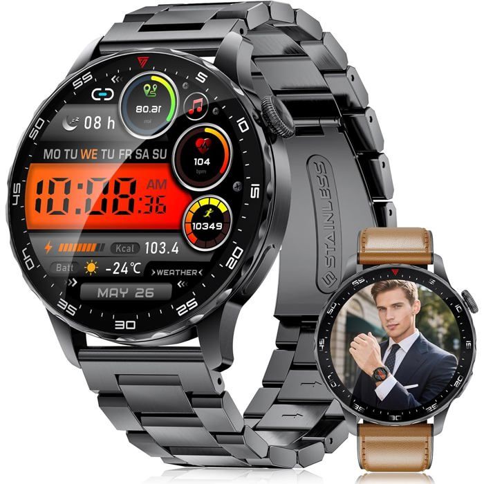 LIGE Montre Connectée Homme 1.43" AMOLED, 730mAh, 100+ Sports, Cardio & Sommeil 24/7, Compatible Android iOS