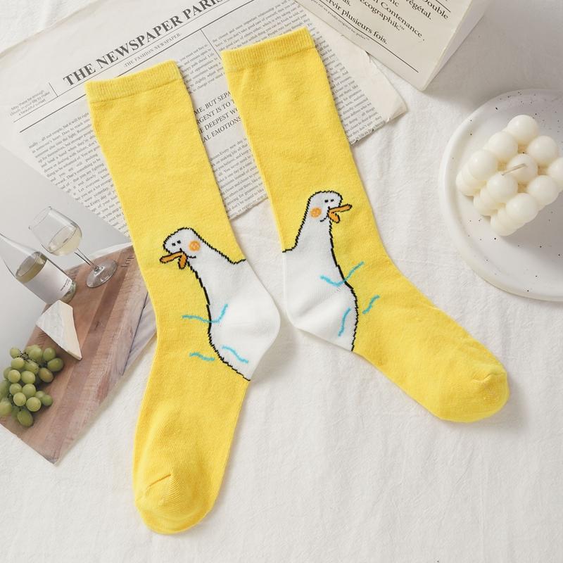 Summer Cartoon Duck Mid Cotton Socks Sweat Absorbent Cute Boneless Long Socks