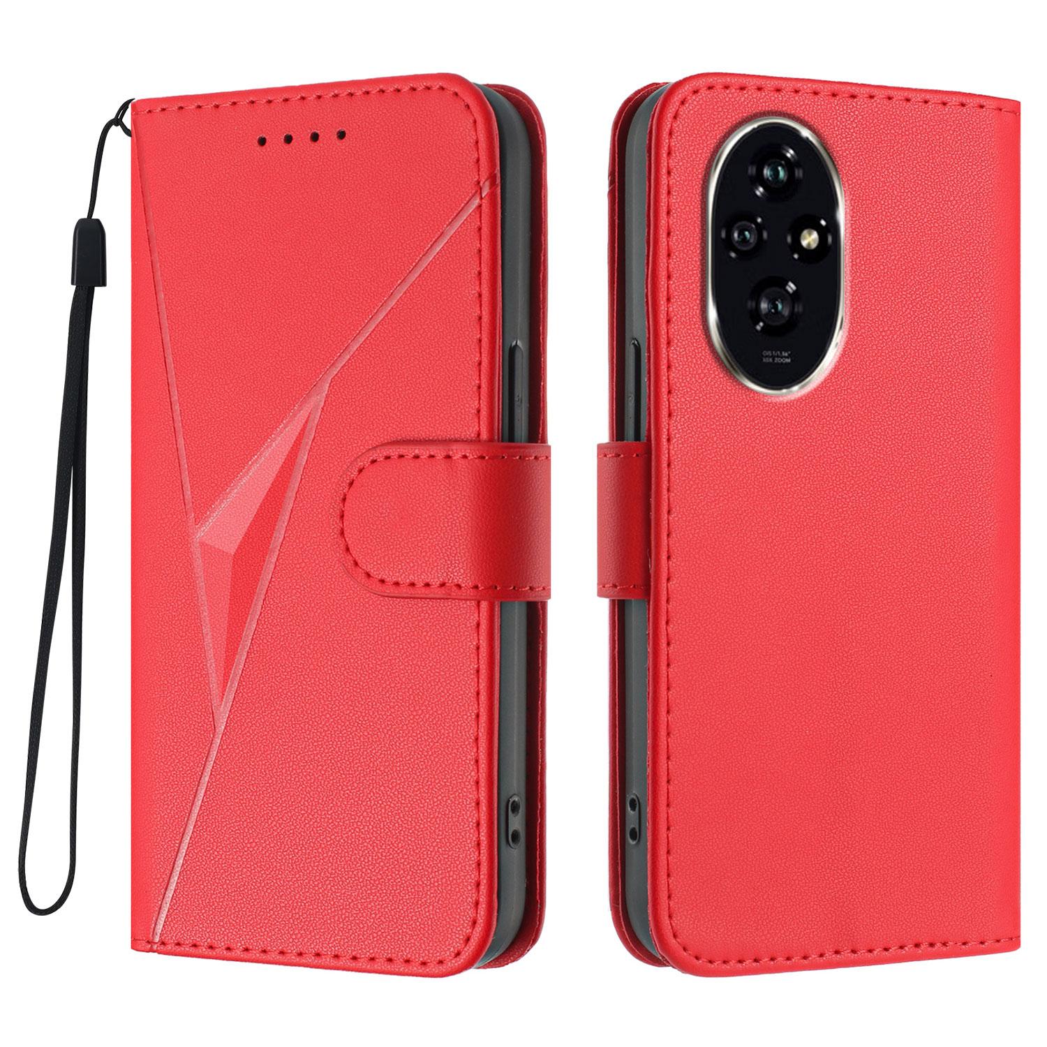 

For Honor 200 5G Case Triangle Imprint Leather Phone Cover with Lanyard Red