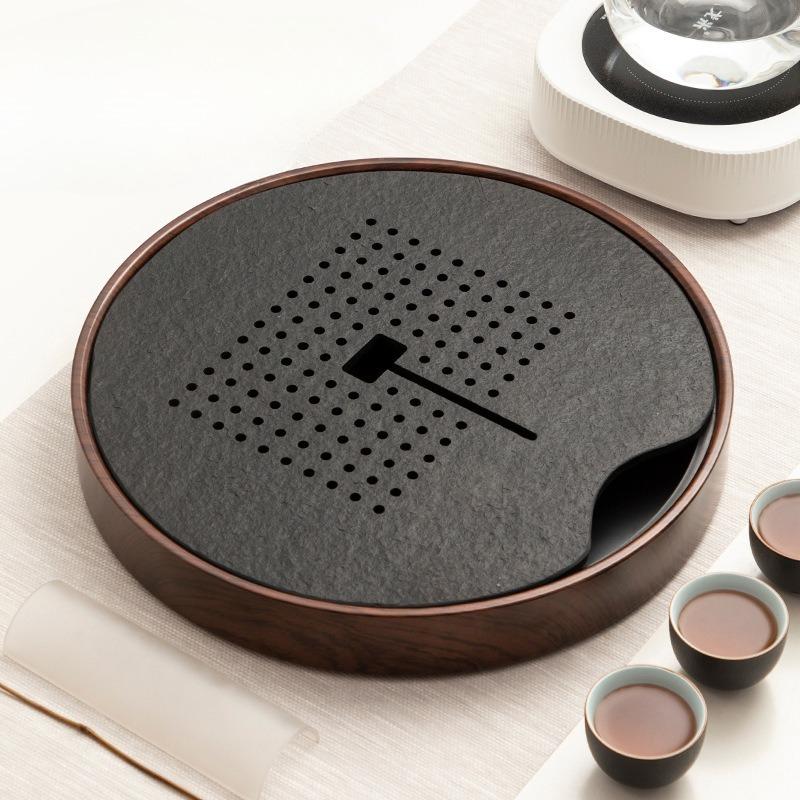 Round water storage type Wujinshi tea tray Household Kung Fu tea set Tea making table Imitation solid wood water storage tray