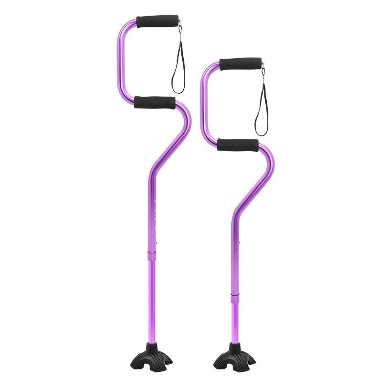 Arched Double-Handle Quad Cane for Seniors, Telescopic Aluminum Alloy Design