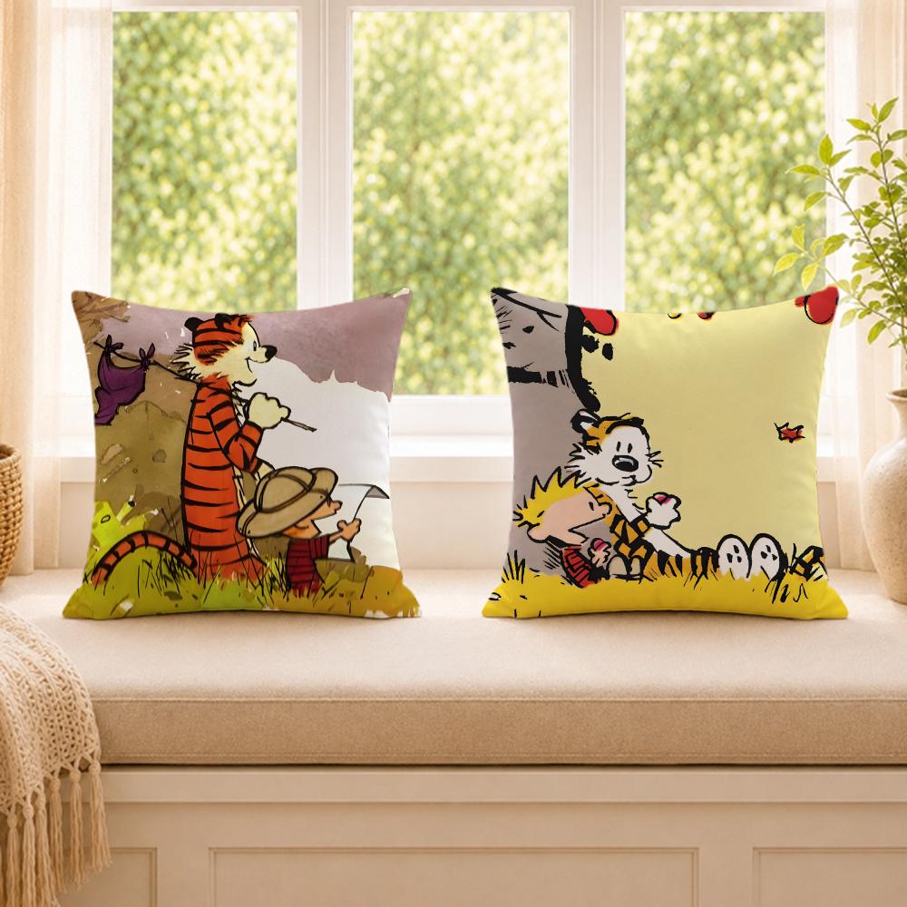 Anime Ccalvin And Hobbes Cushion Cover Wrinkleresistant Short Plush Cushion Covers Breathable Machinewashable
