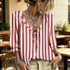 Camicetta a righe da donna con scollo a V, nodo frontale e volant