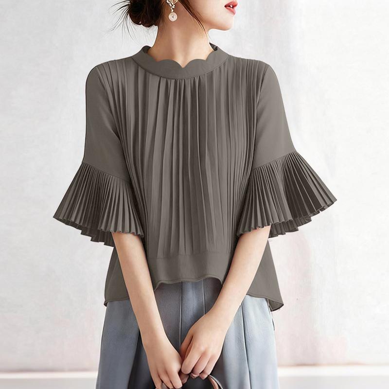 ZANZEA Women Casual Round Neck Flare Half Sleeve Loose Blouse