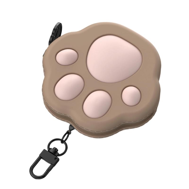 Soft Silicone Material Earphone Pouch In Adorable Feline Shape For Keychains Attachment Design