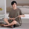 Modal men's pajamas summer new thin ice silk short-sleeved shorts high-end striped loungewear set