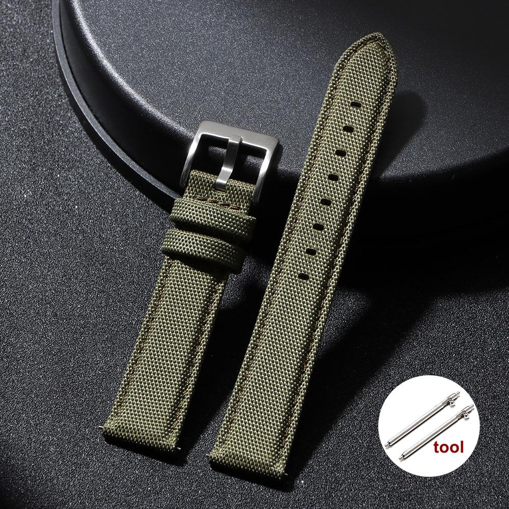 Nylon Leather Watch Strap 20mm 22mm Quick Release Spring Military Watchband  Army Green Bracelet with Black Clasp  Accessories