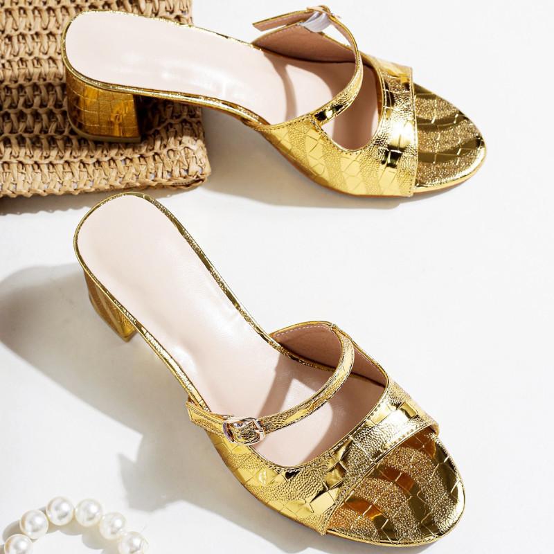 Fashion Fashion Narrow Band Buckle Slide Sandals 42 Large Size Open-toe Square Heel Sandals Woman Comfort Non-slip Vacation Beach Shoes
