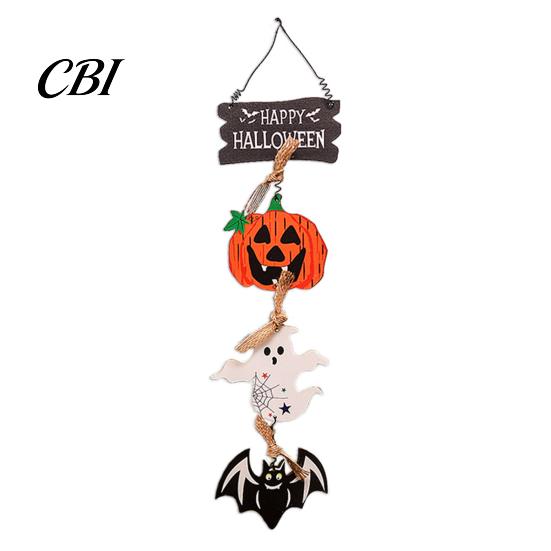 Retro Distressed Holiday Plaque Happy Halloween Wooden Sign, Spooky Pumpkin Ghost Cat Bat Door Hanger, Wall Decor Rustic Farmhouse Hanging Sign