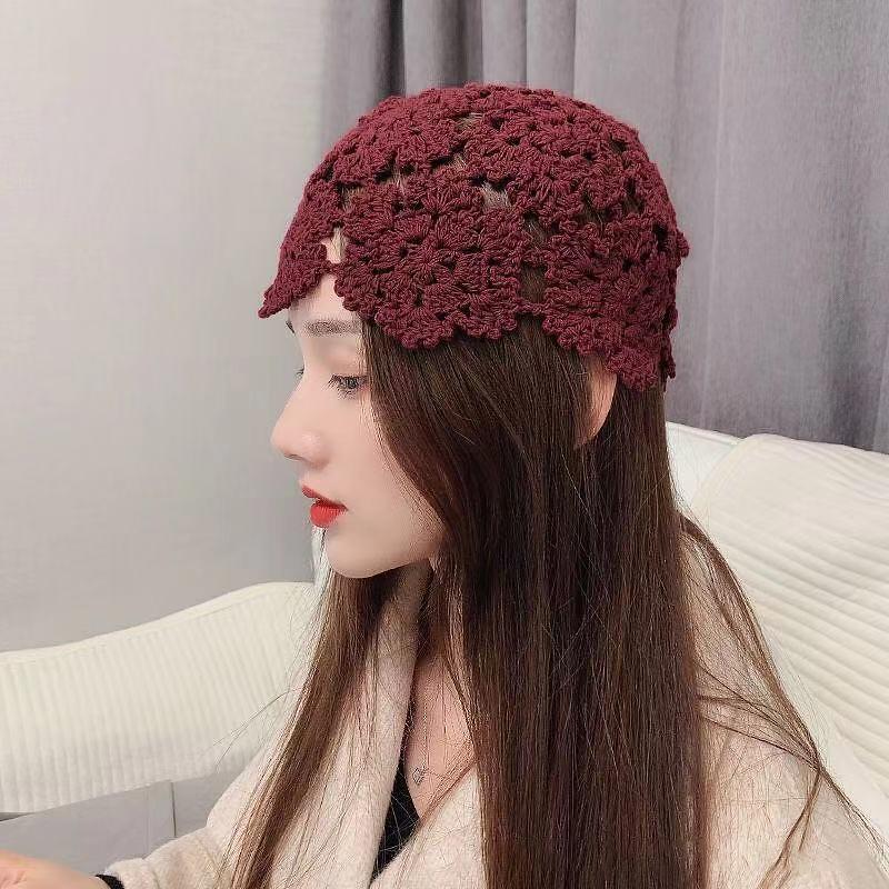 

Цветочная вышивка крючком ажурная вязаная шапка французские ретро-аксессуары для шапочки вино красного