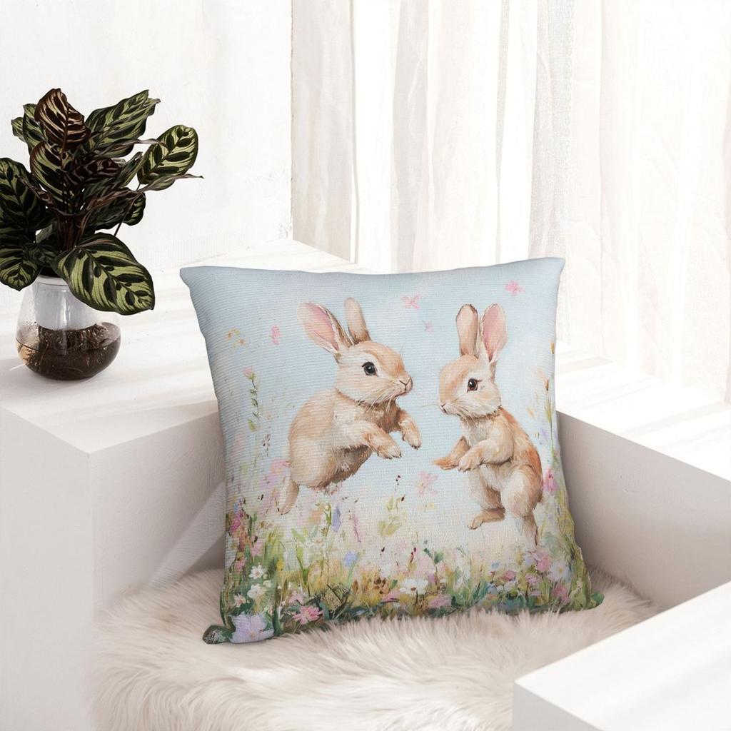 Easter Rabbit Square Pillow Case Cushions for Sofa Bunny Flower Custom Pillowcover Home Decor