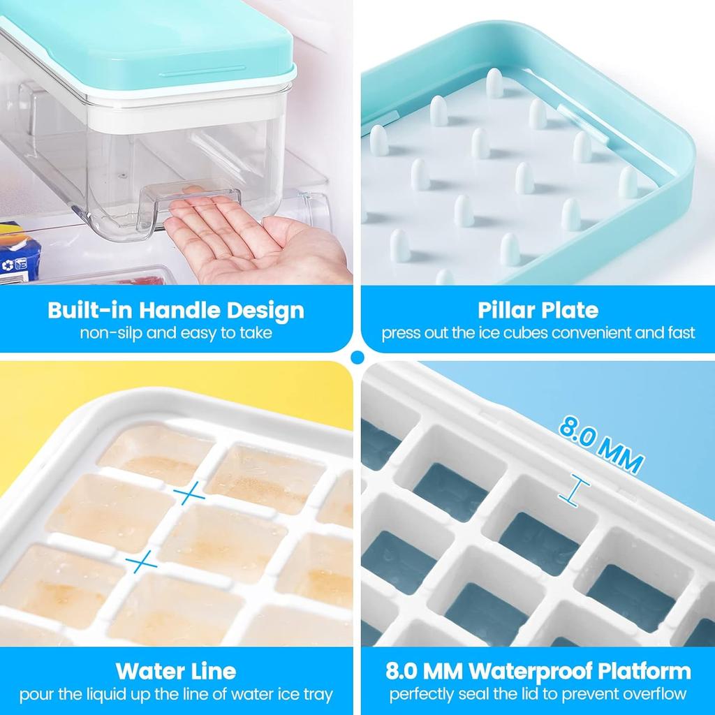 Ice Cube Tray with Lid and Bin Ice Trays for Freezer Ice Cube Trays for Freezer with 2 trays Container Lid&Ice Scoop BPA Free