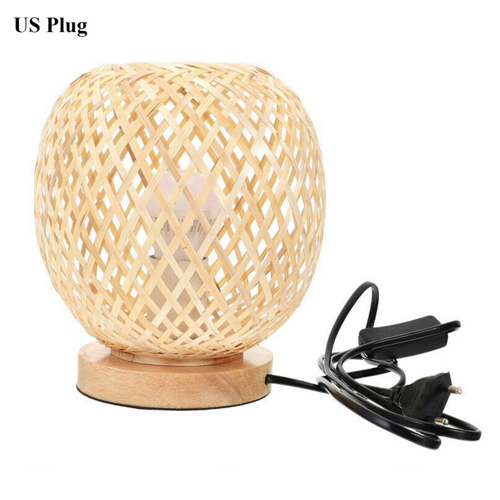 Wicker Table Lamps Ornament Bamboo Woven Table Lamp Attachments for Living Room Photography Bedroom Home EU Plug EU/US/UK Plug