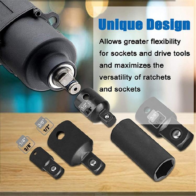 4 Piece 1/2" 3/8" 1/4" Drive Socket Adapter Converter Kit Precisions Antislip Technology For Power Tool Accessories