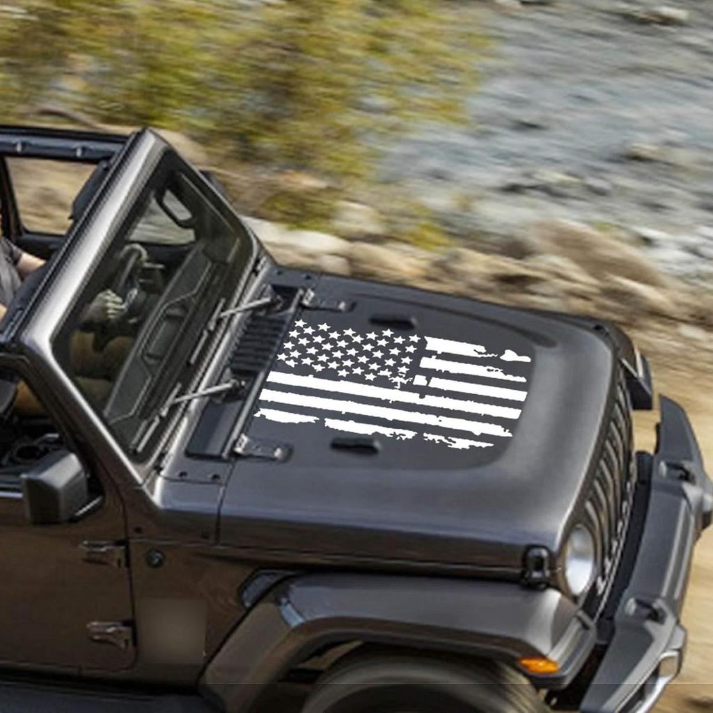 TOMALL 35 X19 INCH American Flag Distressed Decal For Auto Hood USA Flag Stripe Graphic Vinyl Waterproof Universal For All Car SUV Truck Hood Door