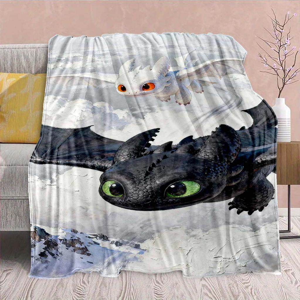 Black Dragon Plush Blanket Flannel Dark Mythical Dragon Design Warm Cozy Soft Throw Decor -QJY