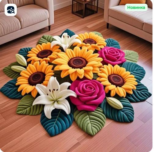Кристально-бархатный напольный коврик подсолнух 60*60 см