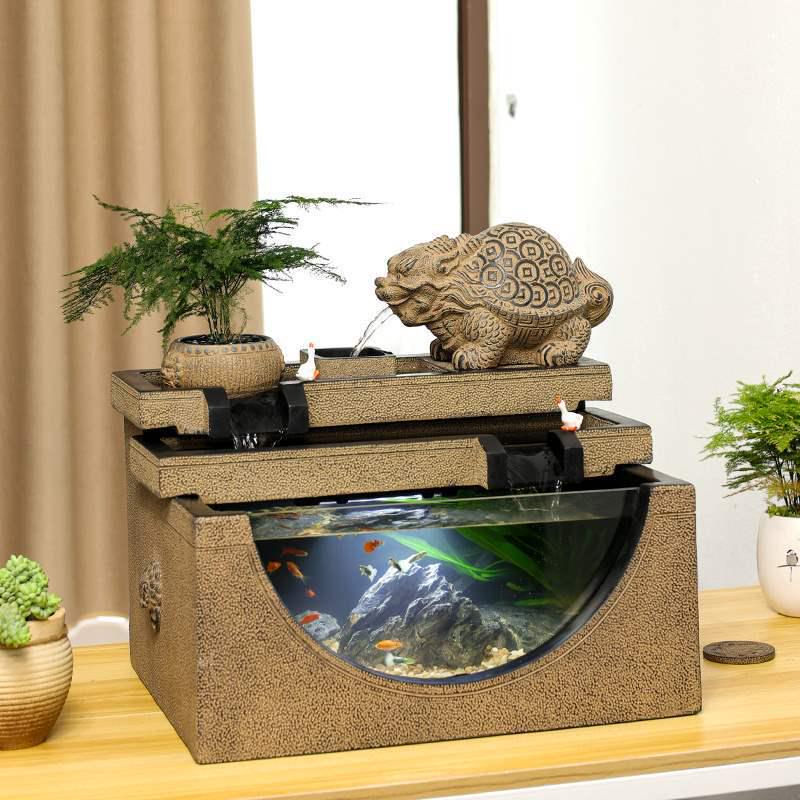 Flowing Water Fish Tank Desktop Decoration: Office Pond Ornament for Wealth and Tranquility