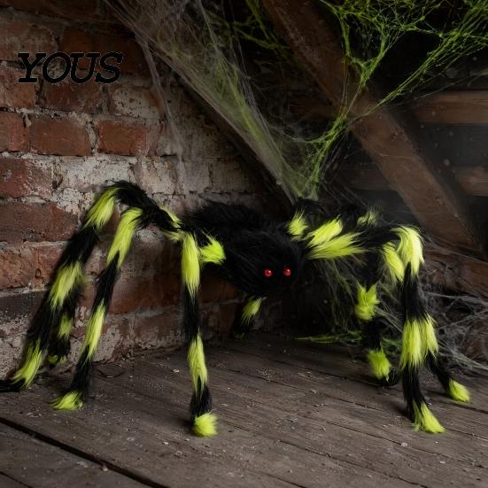Spinnen-Plüschtier für Halloween-Dekoration, Große Dekoration, Weicher haariger gruseliger Prop, Pelzige umweltfreundliche Spinnen für Außen- und Innenbereich, Garten, Zuhause, Spukhaus