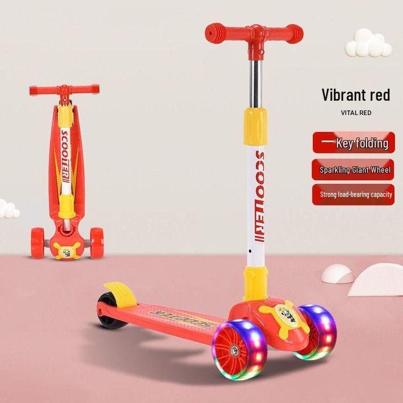 Colorful Folding Scooter with Flashing Music for 2-8 Year Olds - Durable Three-Wheeled Ride-On with Drop-Resistant Handlebar