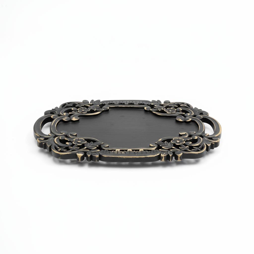 Handcrafted Black Adirondack Carved Wood Serving Tray - Rustic Decorative Wooden Tray with Handles - Farmhouse Decor