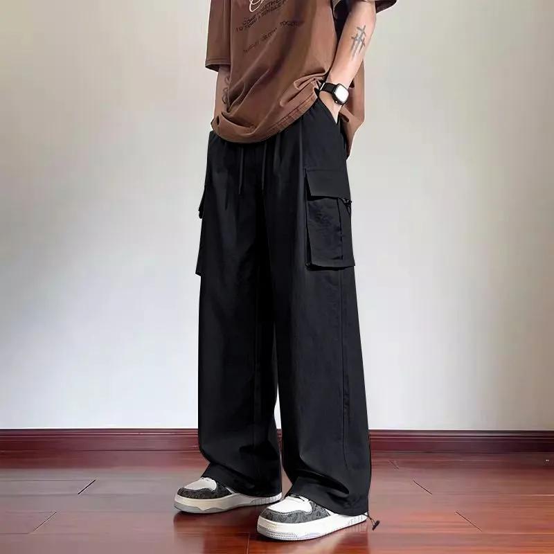 

Mens Elastic Waist Drawstring Wide Leg Cargo Pants S