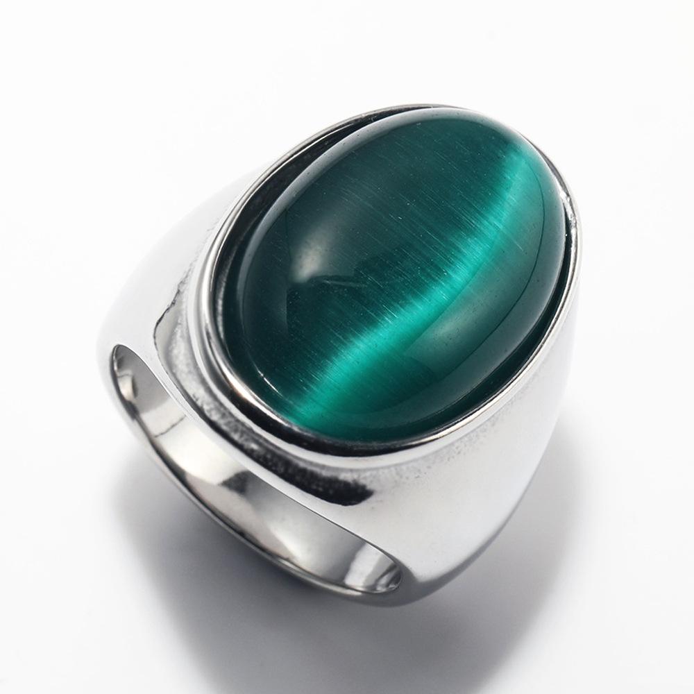 2025 Neuer Herrenring aus Edelstahl mit farbigem ovalem Edelstein Gothic Biker Hipster Schmuck für Männer Mann Geschenkidee
