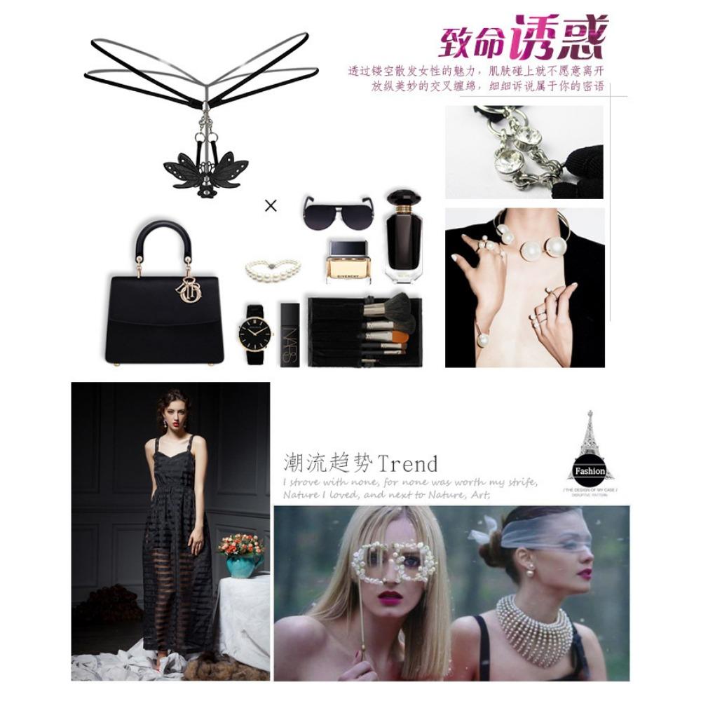 Hot Perspective Young Woman Women's Thong Sexy Embroidery Low Waist Metal Buckle Seduction Panties Sexy T-pants 2171