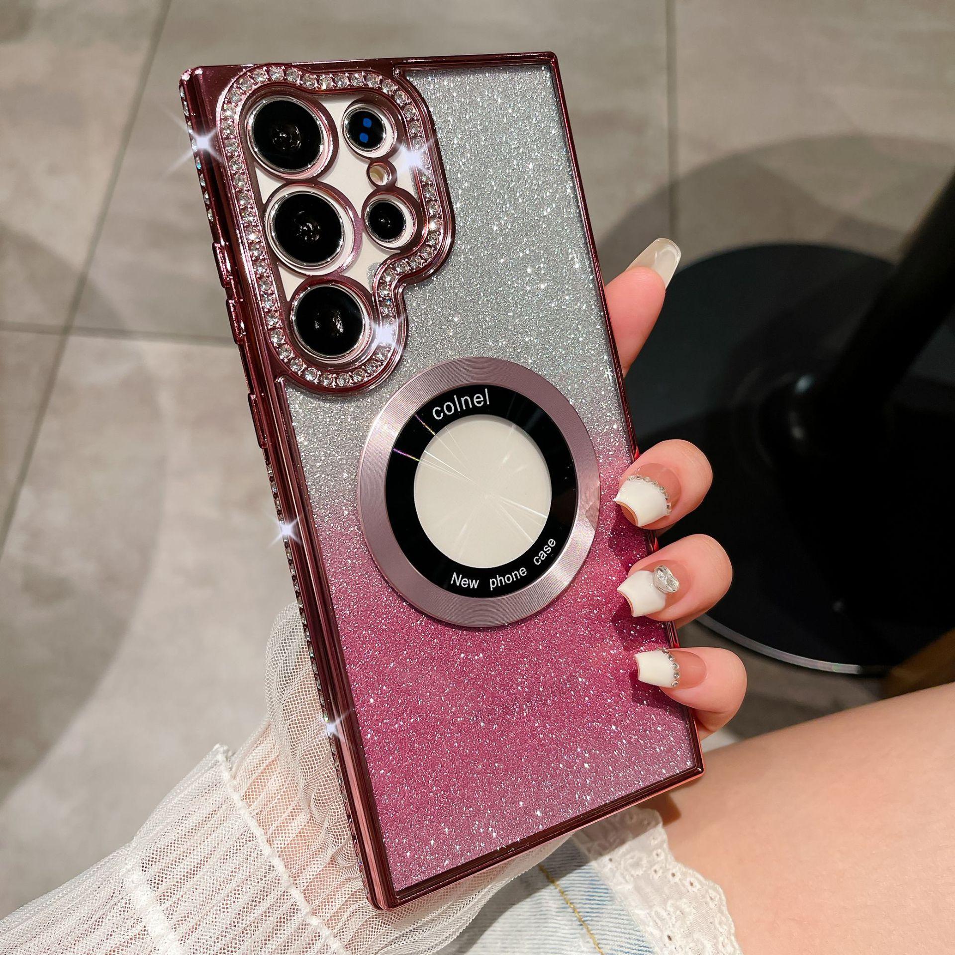 

Для Samsung S23 S22 S24 Ultra чехол Роскошный горный хрусталь гальванизированный беспроводной зарядный магнитный присоска Мягкий силиконовый задний чехол For Samsung S23 Plus