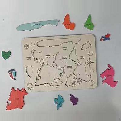 Wooden Jigsaw Puzzle Colorful Continent Educational Children Geography