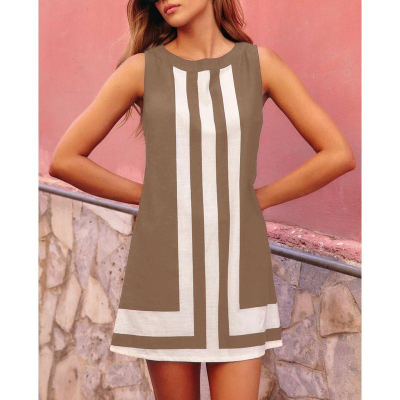 Casual Dress 2025 Europe and America Cross Border Summer New Arrival Women's Clothing Vacation Style Patchwork Sleeveless Casual Dress