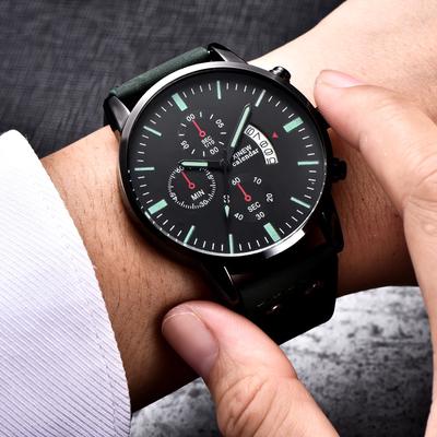 Moda Sportowa męska obudowa ze stali nierdzewnej Skórzany pasek Quartz Analog Wrist Watch