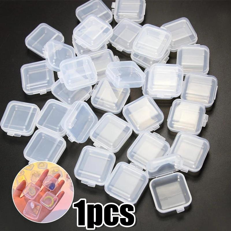Transparent Plastic Mini Square Storage Box Covers Small Case for Pill Jewelry Earrings Dustproof Storage Pack Boxes Wholesale