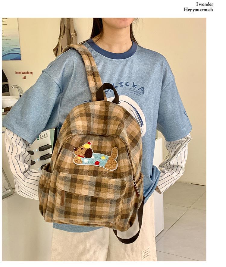 Adorable Dachshund Tweed Plaid Backpack for Girls - Junior High To College Students (2025 Autumn/Winter Collection)