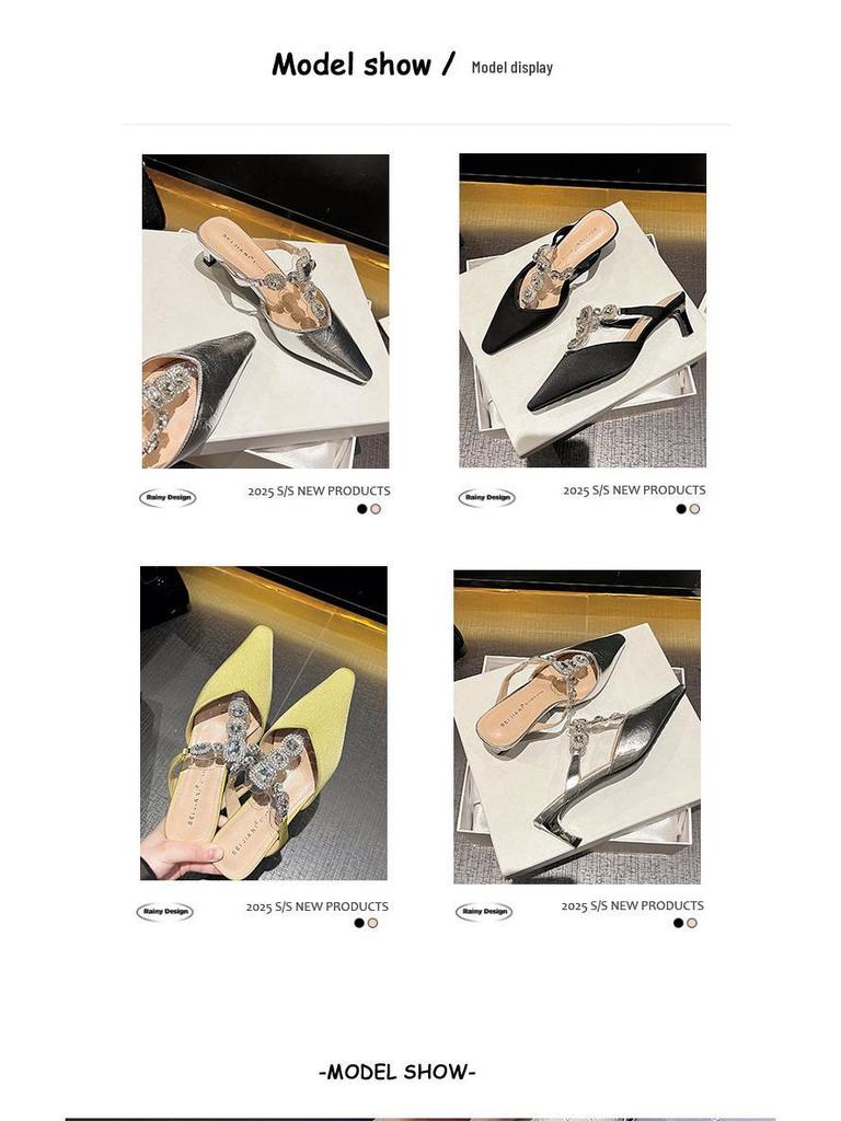 BEIJIANI 3582-7 Elegante silberne Strass T-Riemen Mules mit geschlossener Zehe