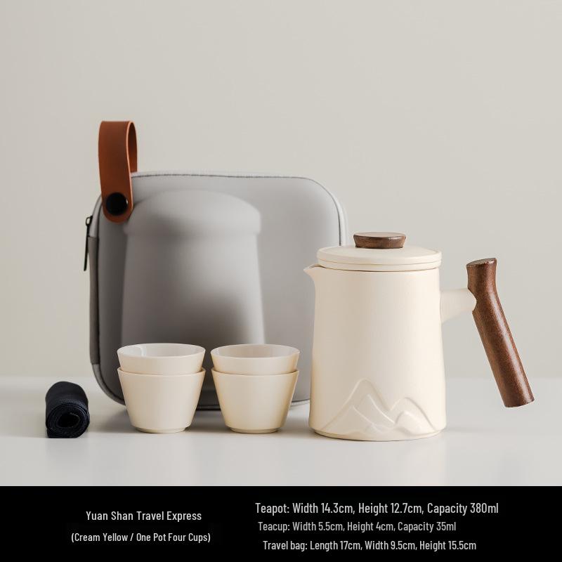 Embossed Mountain Travel Tea Set: Portable Quick-Brew Pot with Four Cups