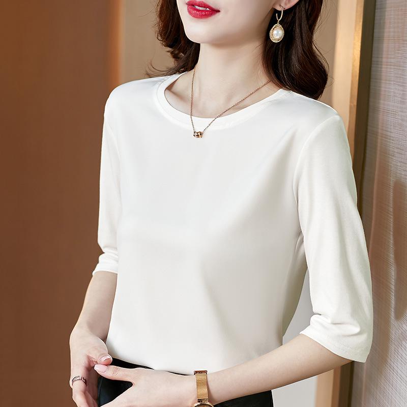 

Женская футболка с рукавом семь восьмых из сатина и ацетата - Коллекция Весна 2025, Модальный круглый вырез, Модная и универсальная. XL