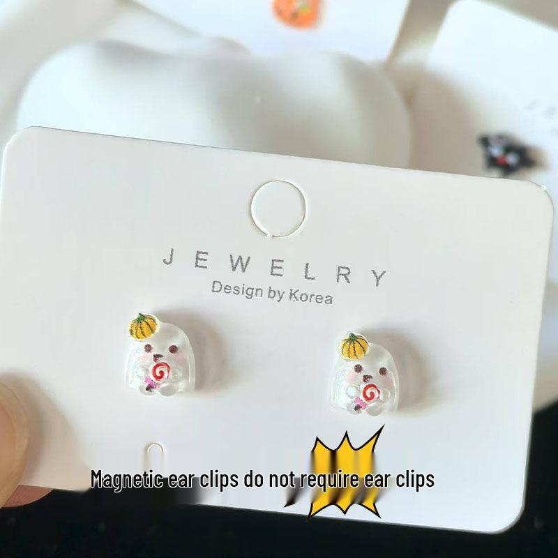 

Halloween Quirky Cute Ghost Magnetic No-Pierce Cartoon Stud Earrings