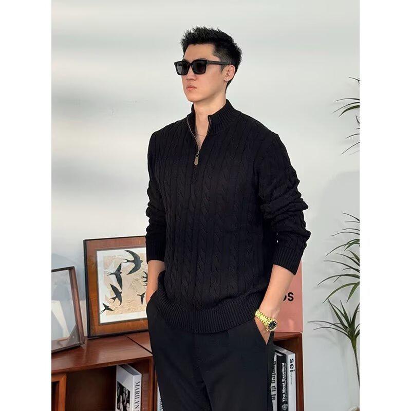 Men s Cable Knit Half-Zip Sweater – Winter Style, Cool & Mature Look, High-End Feel. L
