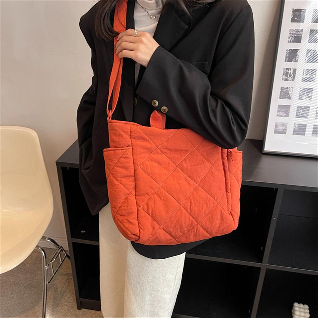 Large Capacity Tote Bags Women Shoulder Side Bag Fashion Space Cotton Quilted Crossbody Bags Ladies Solid Color Totes Handbags