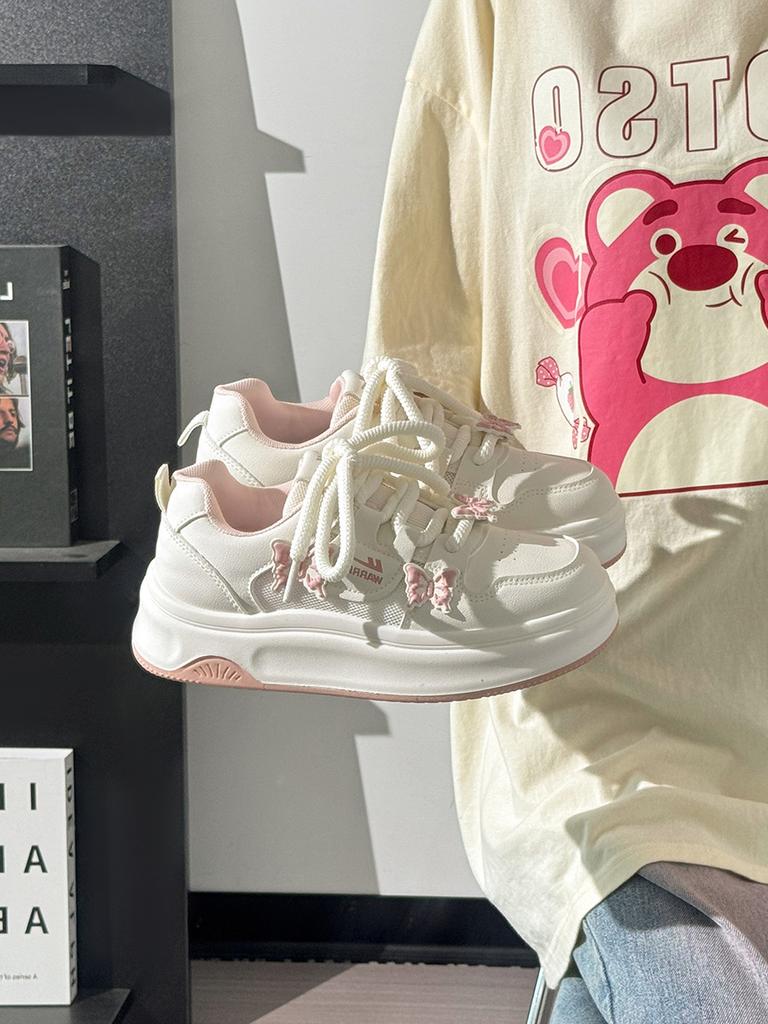 Kirschblütenrosa Schmetterling kleine weiße Schuhe Damen 2 Herbst neue Modelle mit Röcken, Board-Schuhe, vielseitige Big-Head-Schuhe Damen