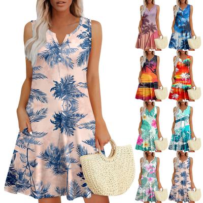 Womens Summer Dresses Loose V Neck Sleeveless Sundresses Dress With Pockets
