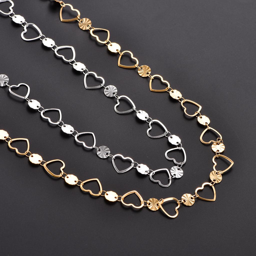 Dainty Stainless Steel Link Round Embossed Neck Chain Heart Necklace for Women Men Minimalist Gold Color Choker Metal Jewelry